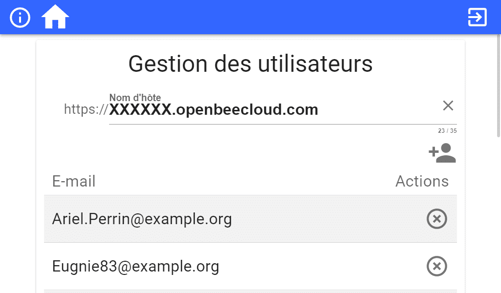 Ecran de configuration Open Bee gestion des utilisateurs