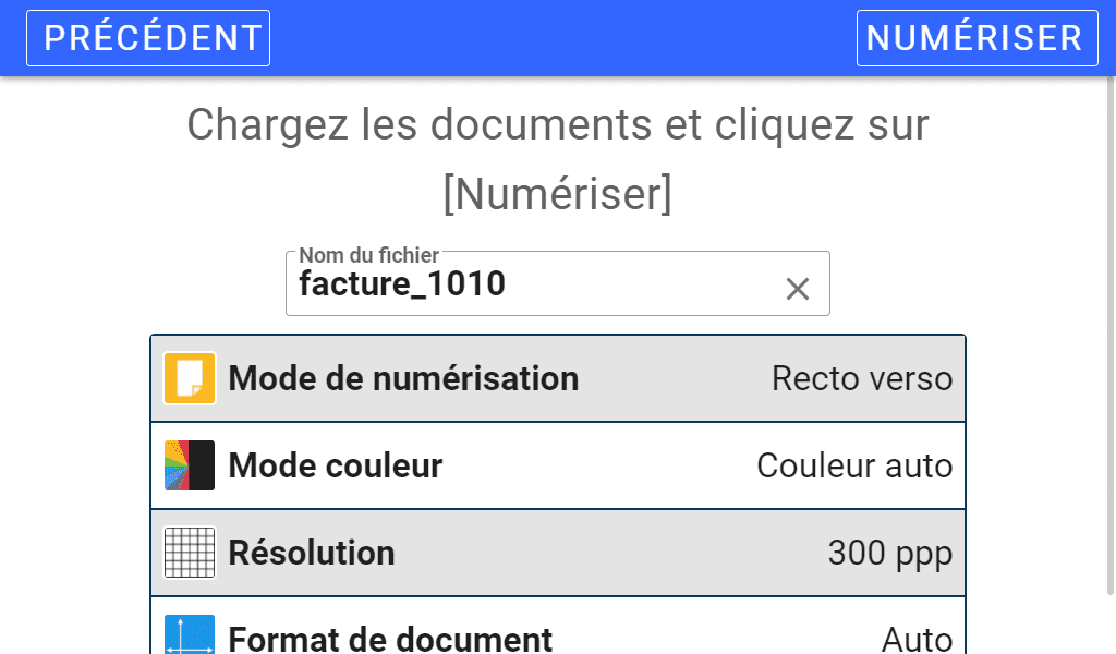 Ecran de configuration Open Bee upload et numérisation de documents