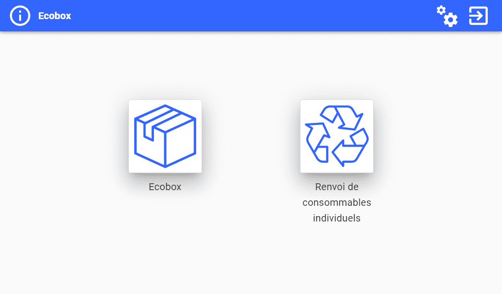 Ecran de configuration Ecobox choix commande Ecobox ou renvoi de consommables individuels
