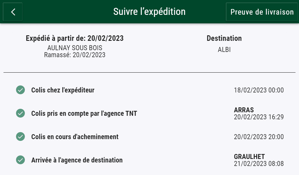 Illustration de l'interface preuve de livraisonf de l'application